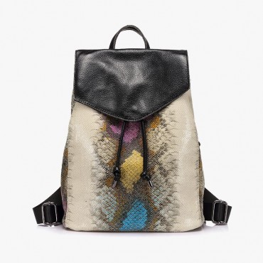 Serpentine Print Leather Backpack